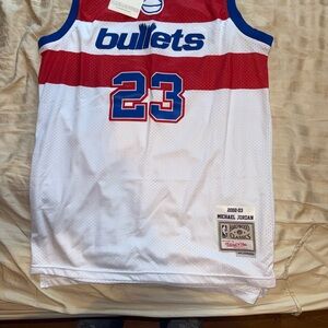 Mitchell & Ness bullets Micheal Jordan White and Red Basketball Jersey